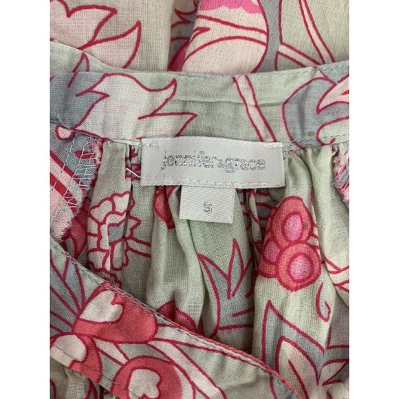 Anthropologie Jennifer & Grace Colorful Floral Short Puff Sleeve Blouse - Picture 6 of 10